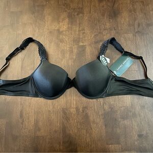 NWT Laura Ashley Black Super Soft T-Shirt Bra with Lace Straps 36C